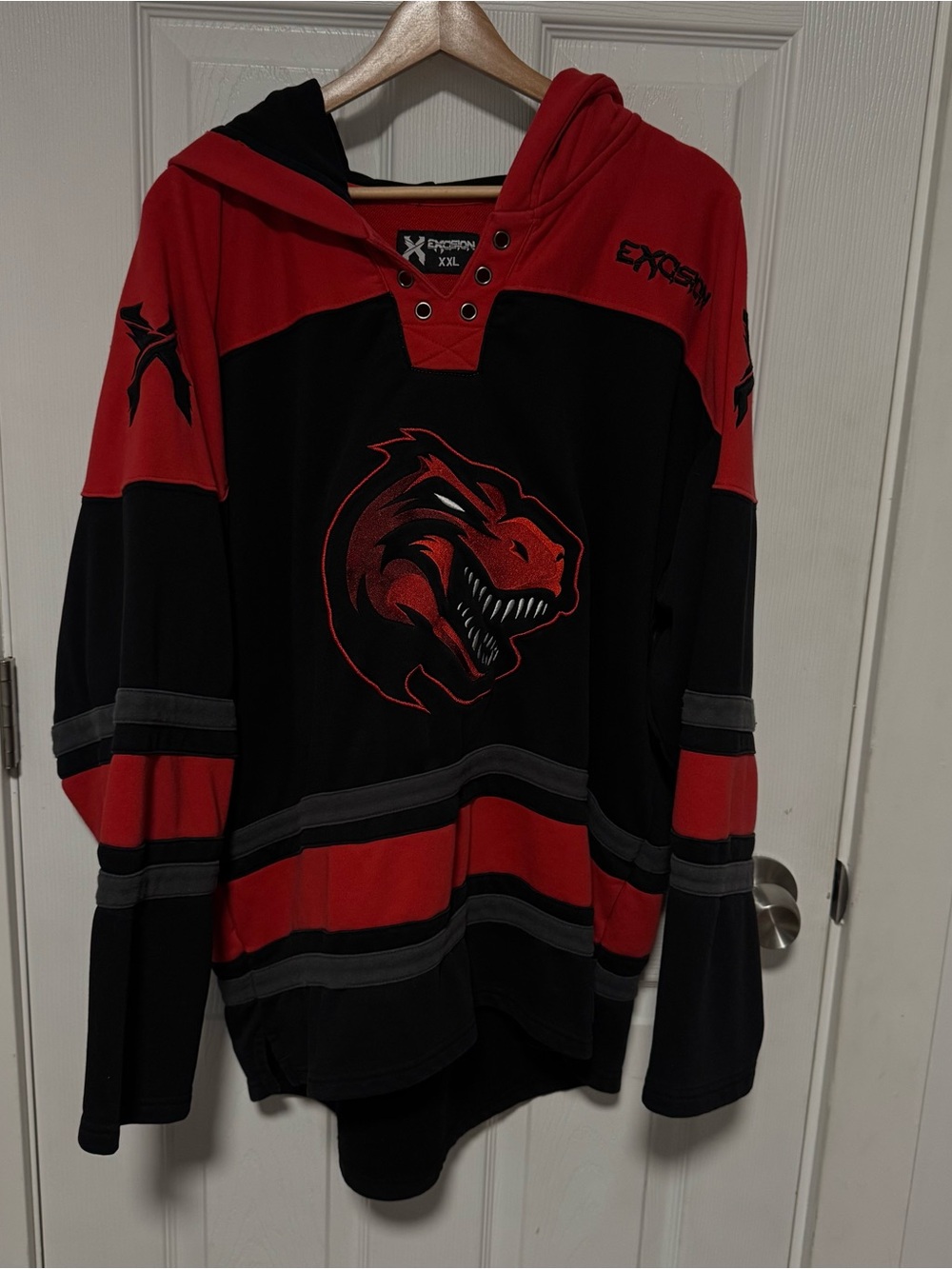 XXL Excision Red & Black Hockey-Style Jersey Hoodie EDM Merch